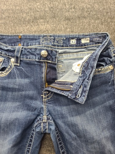 Miss Me Jeans Womens 31x30 Regular Fit Boot Cut Mid Rise Distressed Embellished - Picture 9 of 13