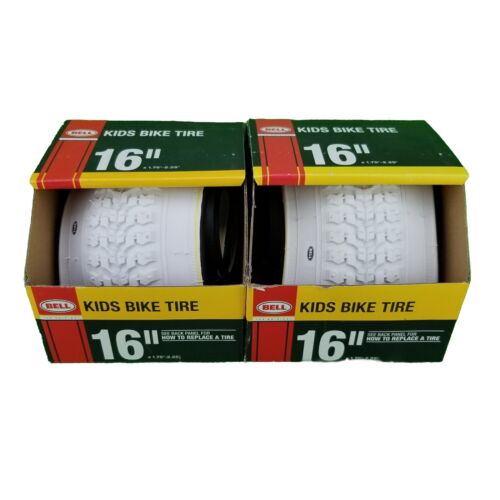 Lot of 2) WHITE Bell 16 in Kids Bicycle Bike Tire 16" x 1.75 - 2.25" White Wall