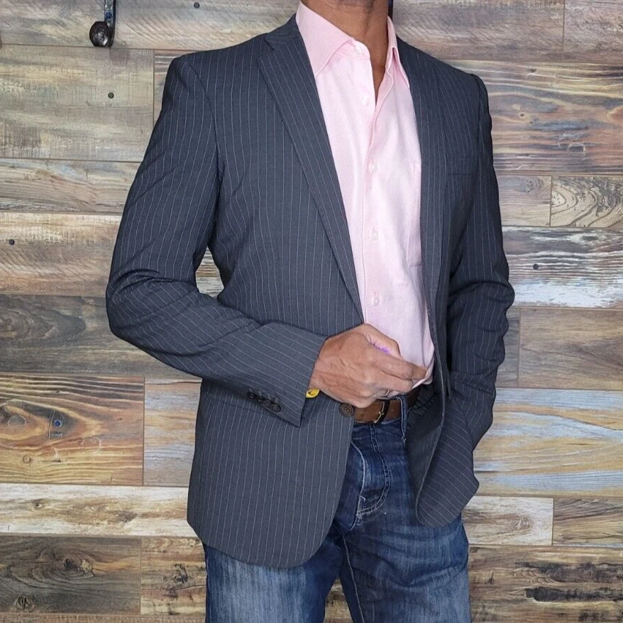 Blazer deportivo J. Lindeberg mezcla de lana gris a rayas doble ventilación 38R *EXCELENTE* Foto 3 de 4