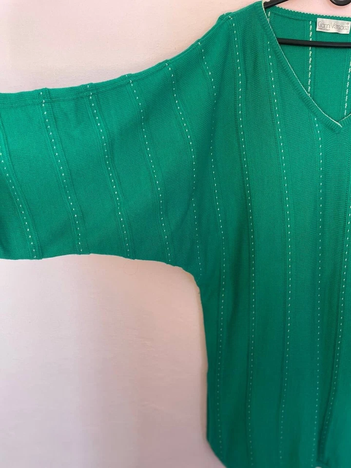 Suéter De Gran Tamaño De Lana Verde A Rayas Tejido Gianni Versace Para Mujer Talla 3 48 VNT Foto 4 de 4