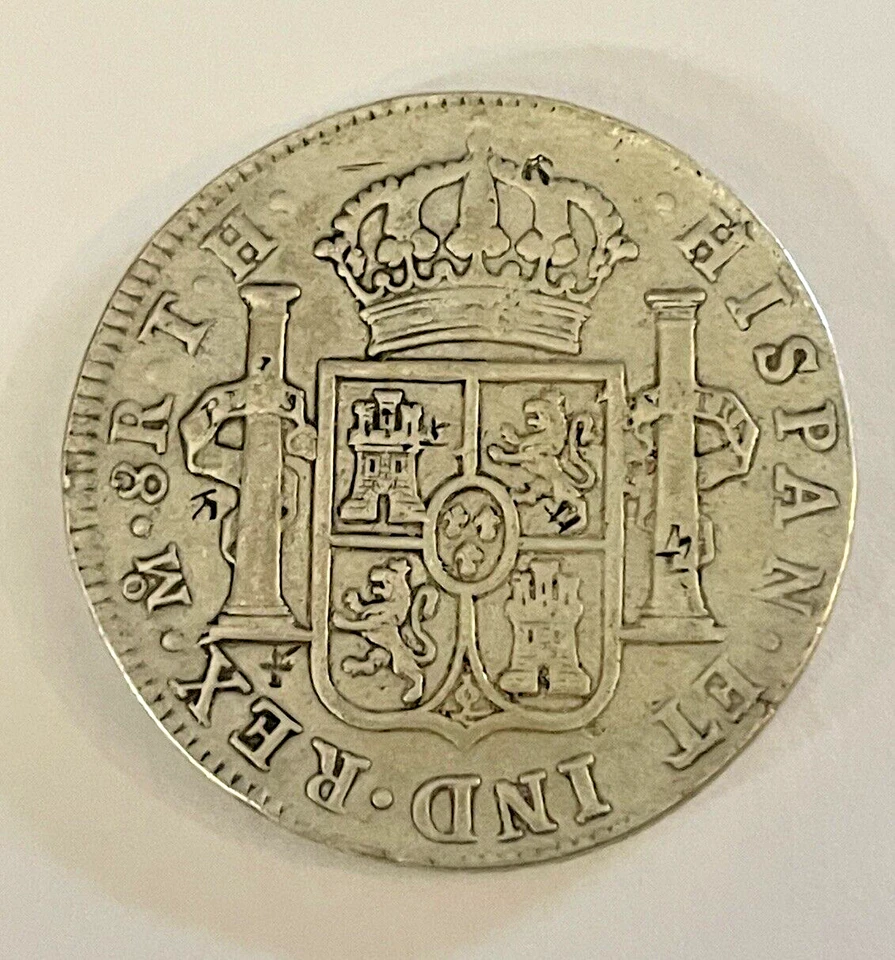 1806 MO TH MEXICO SILVER 8R REALES Chopmarked Carolus IV VF 🌺🌺 - Image 2 of 4