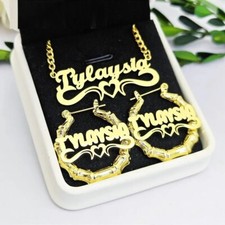 Personalized Heart Pendant Customized Custom Name Necklace Earring Jewelry Set