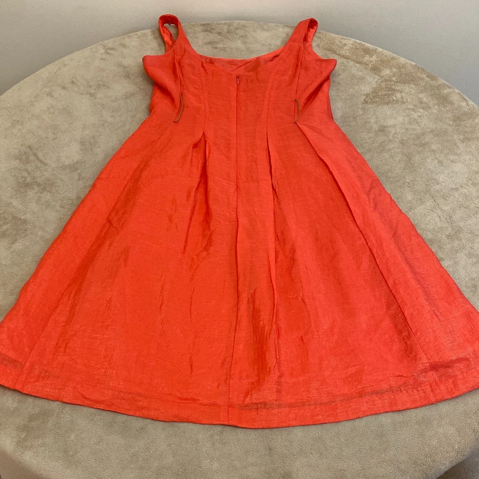 Vestido para mujer Nine West naranja forrado cuello redondo correa ancha ajuste y acampanado talla 2 Foto 2 de 4