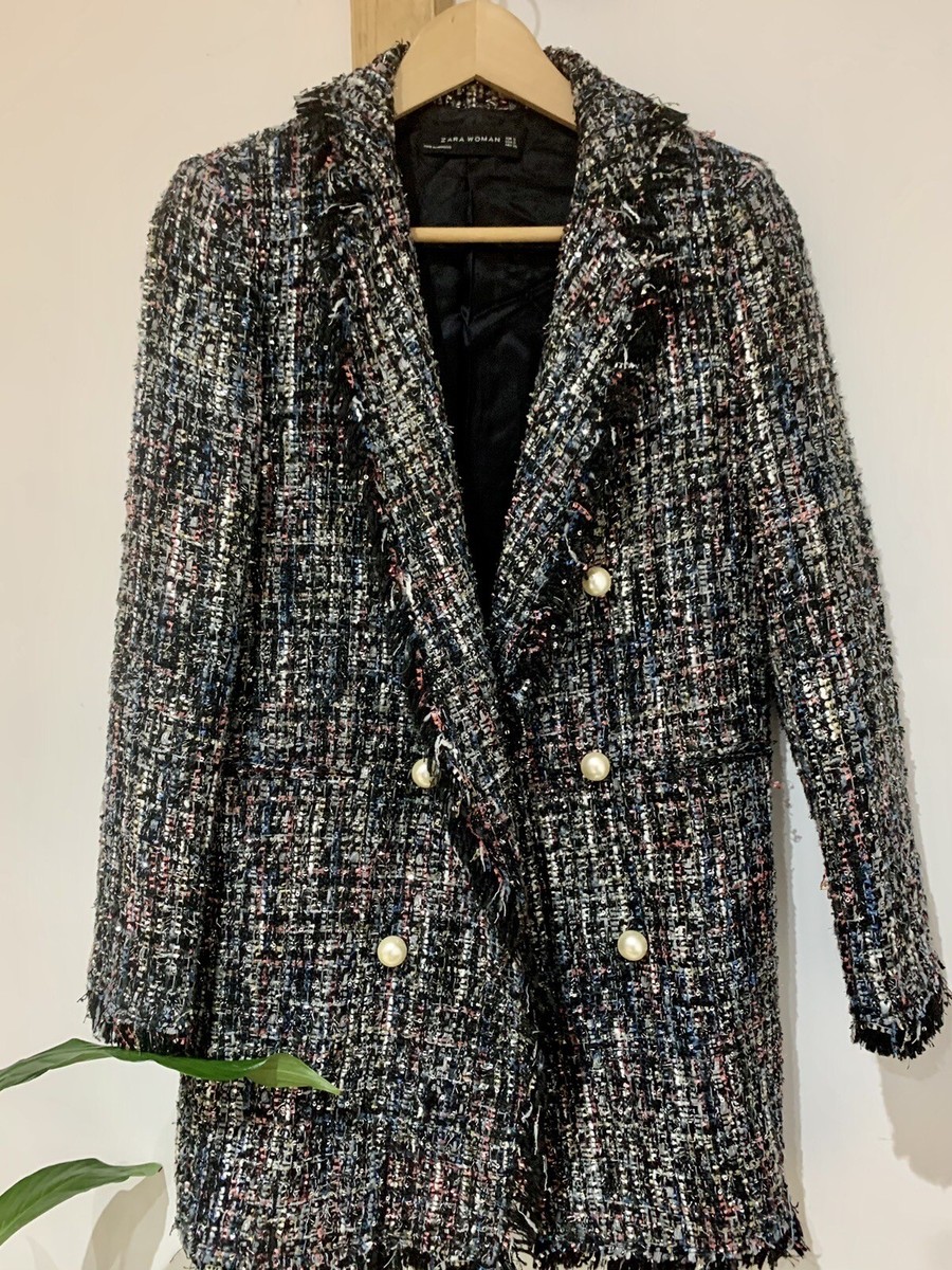 ZARA Fantasy Tweed Glitter Thread Multi Boucle Pearl Button