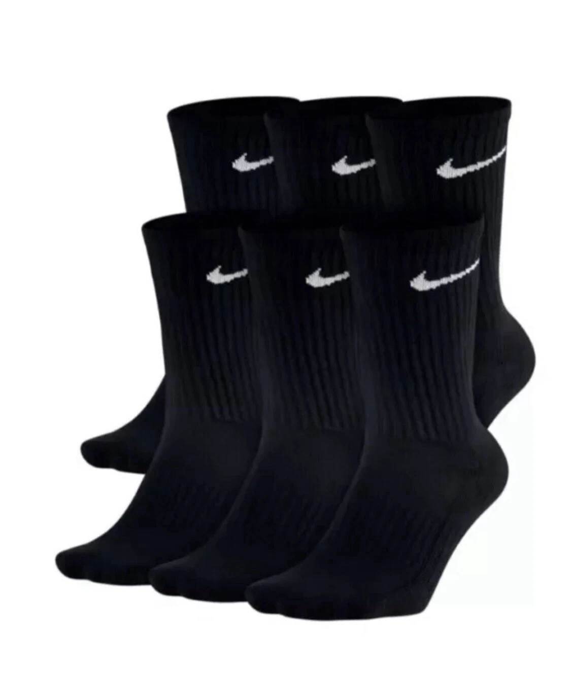 Nike Dri-Fit Everyday Plus Cushioned Crew Socks-Size Medium Black (6 Pack)