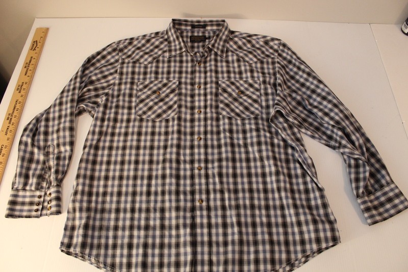 PENDLETON Western Frontier Shirt Blue Plaid Men's XXL 2XX-Large Snap Button
