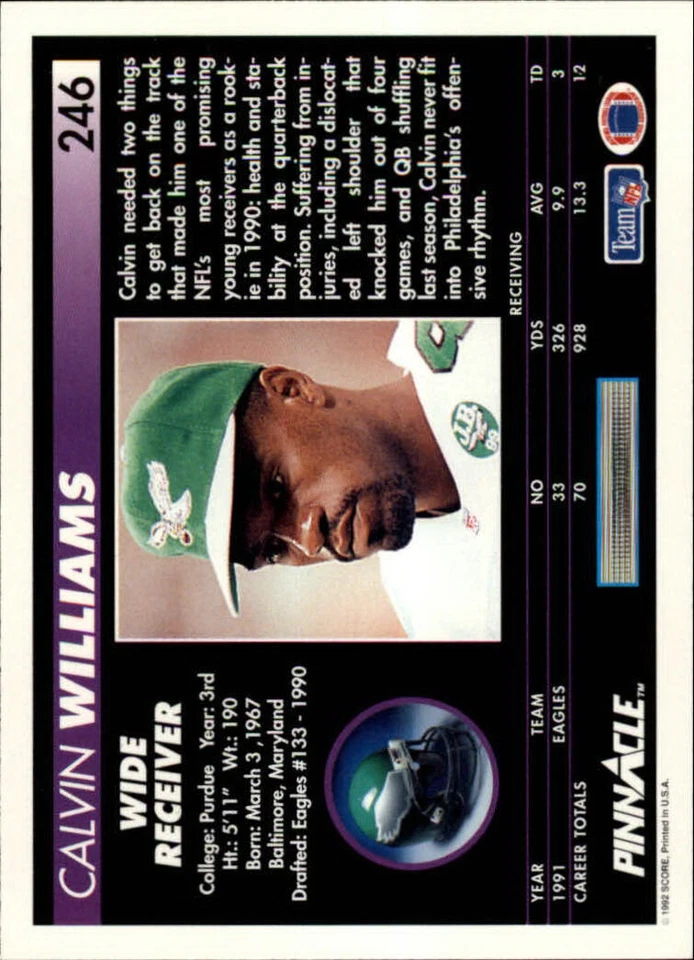 1992 Pinnacle #246 Calvin Williams - NM - Image 2 of 2