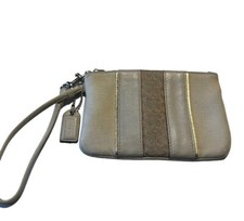 Coach Leather Wristlet Khaki Cream Corner Zip Coated Canvas