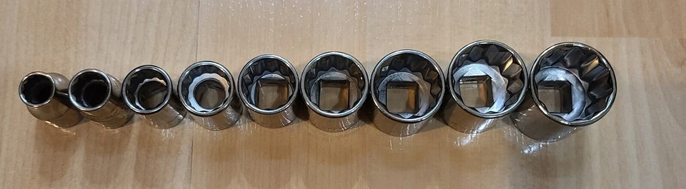 NOS 9 Pc Craftsman SAE 3/8” Drive 12 Pt Sockets G Series Vintage - Image 2 of 4