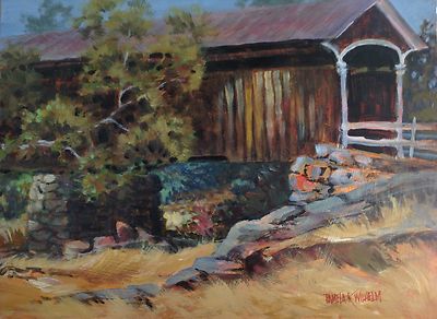 Knights Ferry Bridge, E Of Oakdale CA, Plein Air Acrylic Painting Pamela Wilhelm