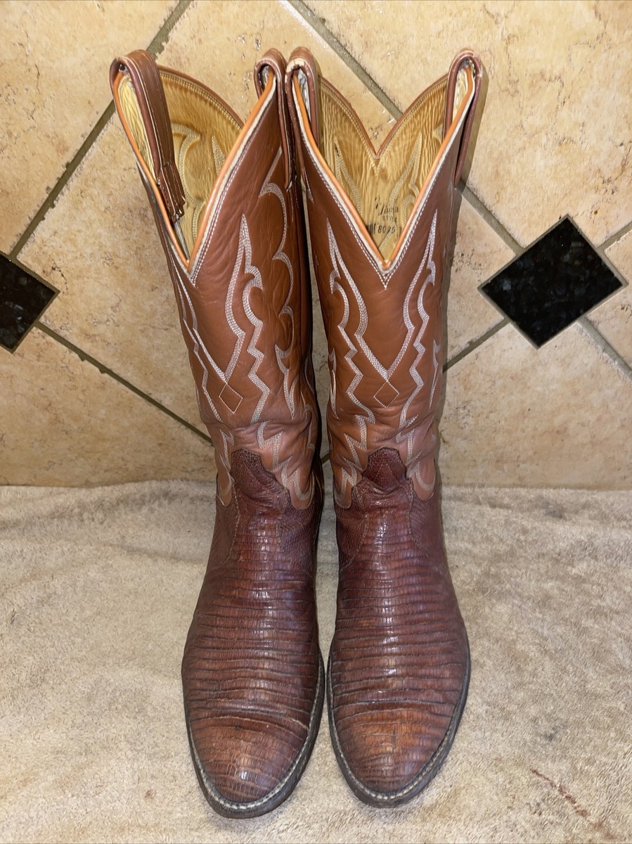 Tony Lama 8025 Brown Reptile Cowboy Western Boots sz 9.5 E FREE