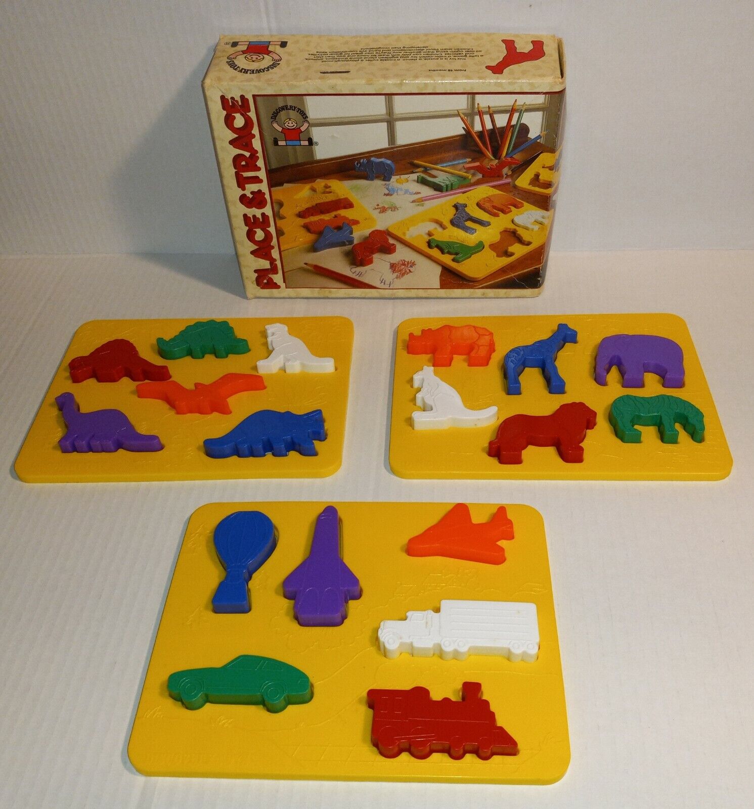 Vintage Place and Trace Puzzle Stencil Set Discovery Toys Comple