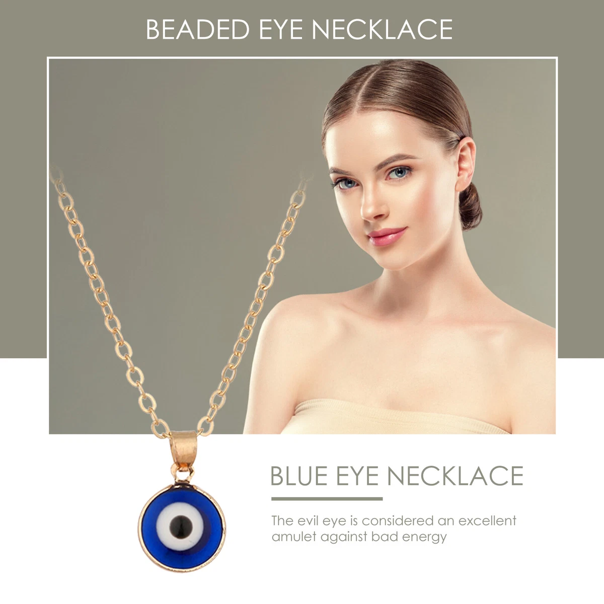 Evil Eye Pendant Necklace Chain Blue Eyes Alloy Rope Chain Dark Blue