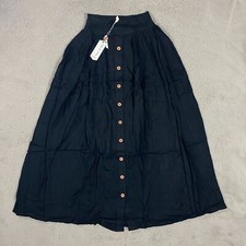Matilda Jane Joanna Gaines Silo Skirt L Black Wood Button Maxi Cotton Stretch
