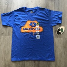 NEW Mossy Oak Boy s Youth Small Blue Short Sleeve Tee Shirt Orange Decal