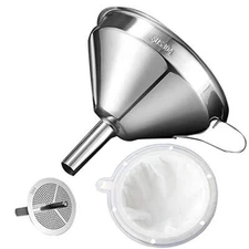 Stainless Steel Kitchen Funnel with 200 Mesh Filter Strainer for Filling Canning
