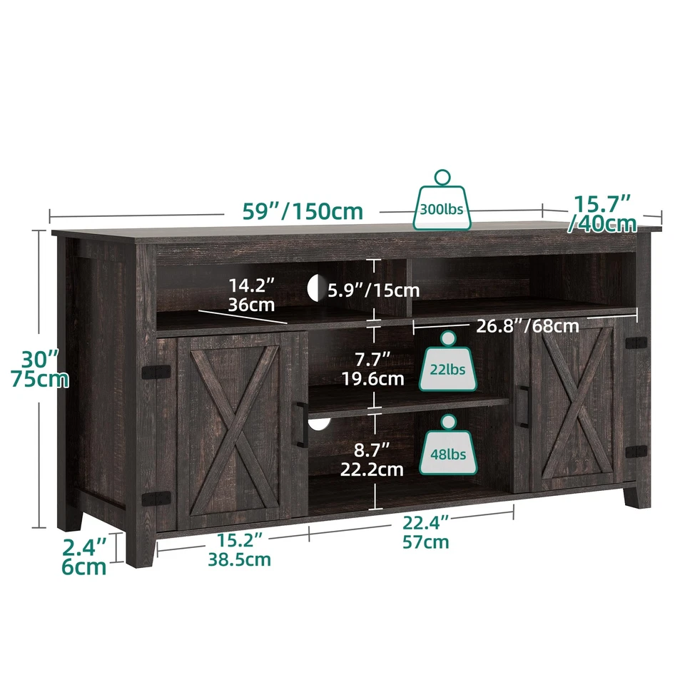Farmhouse Barn Door TV Stand Entertainment Center Console For 65/60/55 inch TV - Image 4 of 4