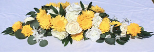 Sweetheart Head Table 29" Floral Arrangement Sunflowers Roses White Yellow