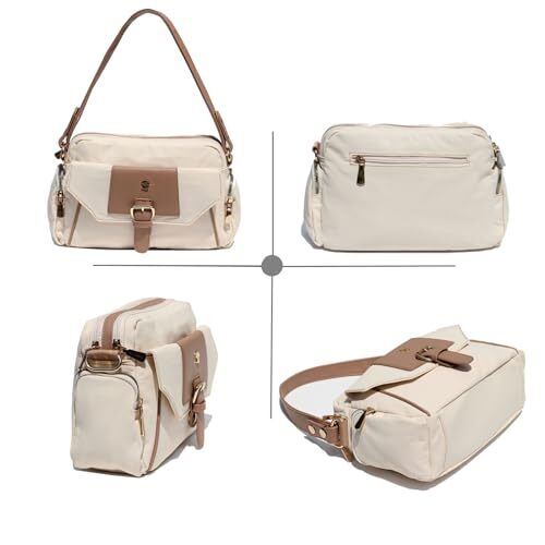 ESVAN Women's Crossbody Bag With 2 Detachable Straps - Water-Resistant Nylon & Leather, Multi-Pocket Purse
