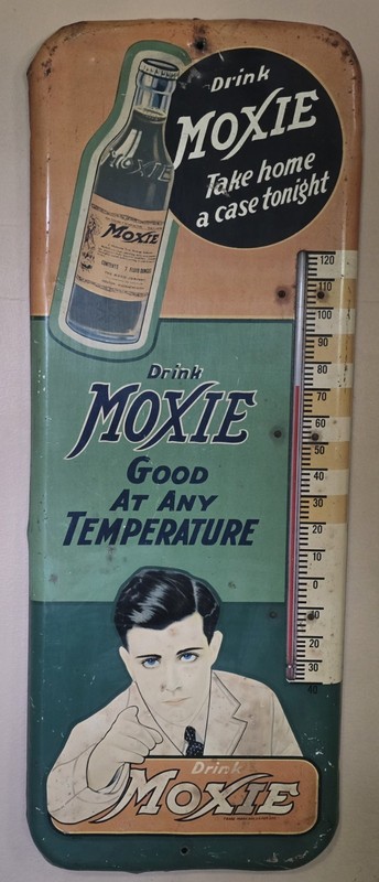 Vintage 1940 Moxie Soda Pop Thermometer Sign