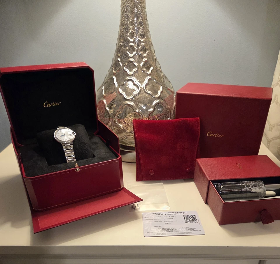 Cartier Ballon Bleu 33mm Steel Blue Dial Diamond Bezel Watch B/P W4BB0028 4373 - Image 2 of 4