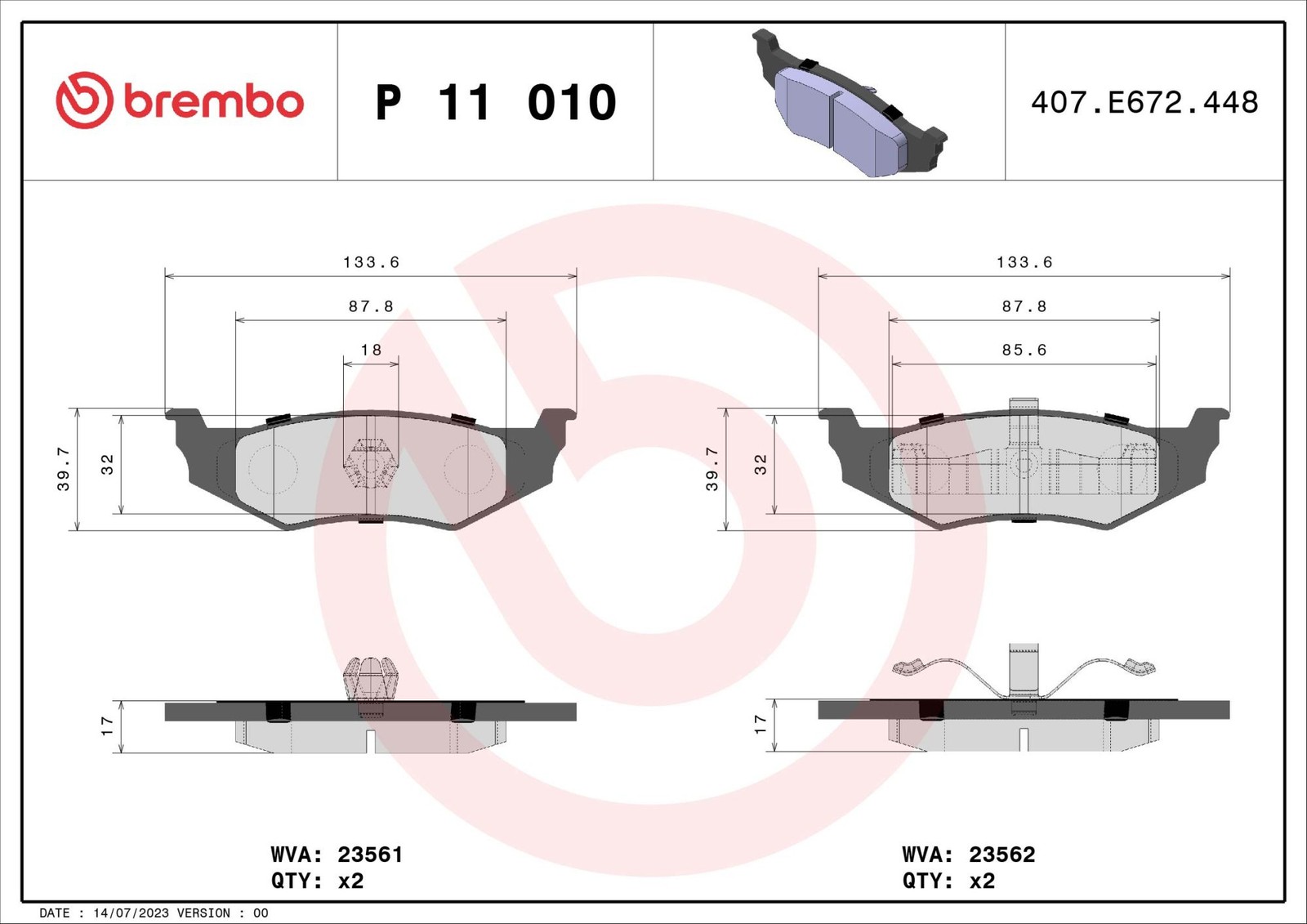 Plaquettes Brembo P 11 010 à haute friction pour un freinage court et stable