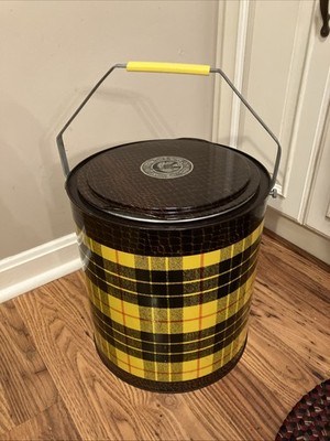  Tartan Toter Black & Gold Plaid Yellow Metal 4 Gallon Cooler Hot/Cold Vtg