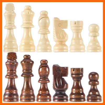 Wooden Chess Pieces Only, 32 Pieses / 3.05'' King/Storage Bag/Gift Package, St...