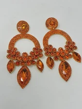 Goldtone Orange Rhinestone Large Crystal Chandelier Post Earrings ESE5319-GYE