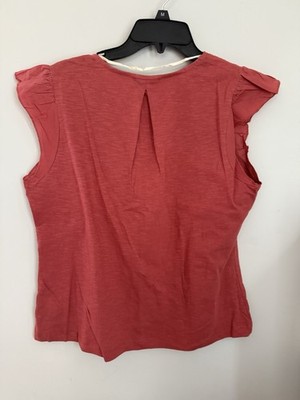 Democracy Flutter Cap Sleeve V-Neck Embroidered MixedMedia Petite KnitTop NWT PL