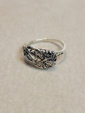 Vtg Sterling Silver Rose Dragonfly Wrap Ring Dainty Adjustable Size 8.5