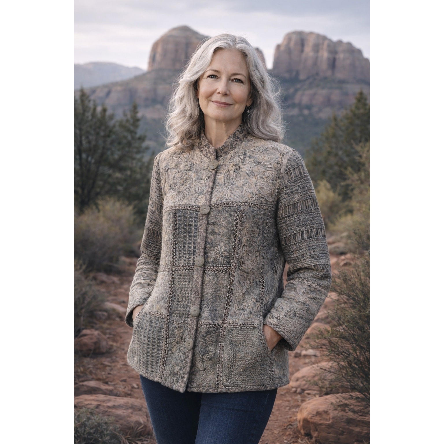 VTG Flashback Shimmery Green Patchwork Tapestry J… - image 1