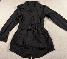 Fashion Nova Women 2XL Black Shirt Dress Collared Long Sleeve Tummy Lace Up A4TT