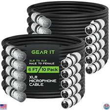 XLR Male to Female Microphone Cable 6ft 10-Pack Balanced Shielded for Studio