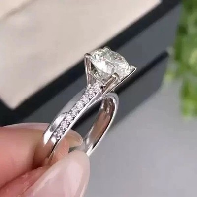 2.00Ct Round Cut Moissanite Solitaire Wedding Ring 14K White Gold Plated Silver