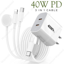 3 in 1 Upgraded 40W USB-C Charger for iWatch iPhone 8 17 For Apple Watch Charger
