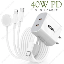 3 in 1 Upgraded 40W USB-C Charger for iWatch iPhone 8~17 For Apple Watch Charger