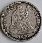 1876  Seated Liberty Silver Dime,  High Grade
