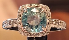 Oval Blue Zircon and Diamond Ring in 14kt Whi...