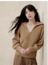 NWT Banana Republic Women's Camel Oversized Ribbed Johnny Collar Sweater Sz L