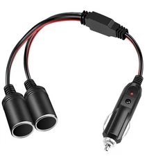 1 to 2 Car Cigarette Lighter Splitter Adapter Power Charger Port, 12V 24V Plu...