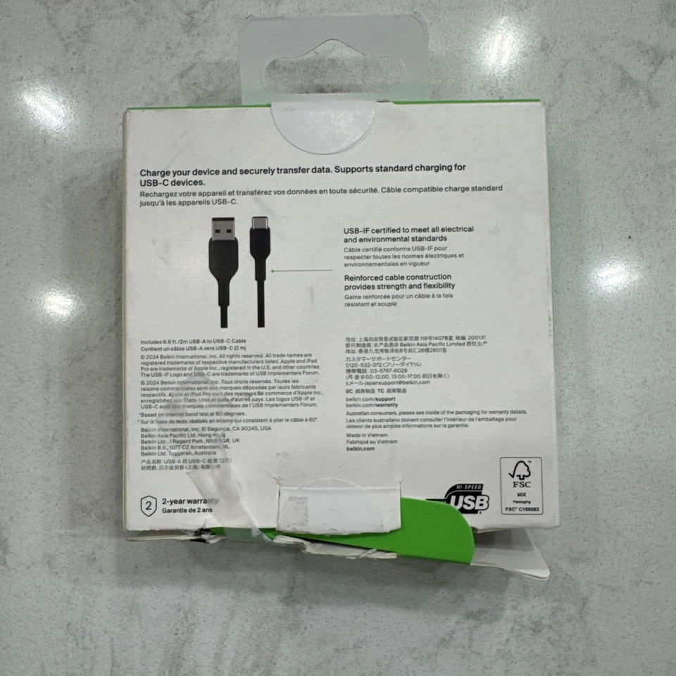 Belkin CAB002bt2MBK BOOST CHARGE Braided USB-A to USB-C Cable (2m / 6.6ft, Black - Image 2 of 3