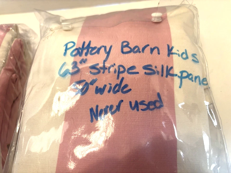 2-CORTINAS Panel Bolsillo Poste CERÁMICA GRANERO NIÑOS 100% SEDA ROSA/BLANCO 63L x 50w Foto 2 de 4