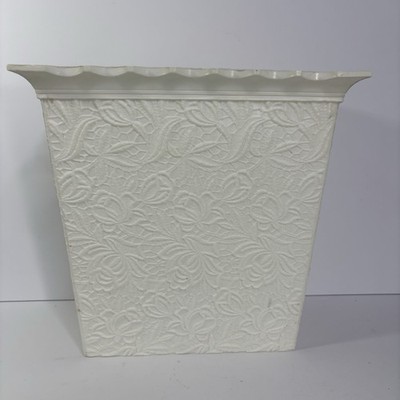 Vintage Max Klein Co Trash Can White Plastic Lace Floral Design