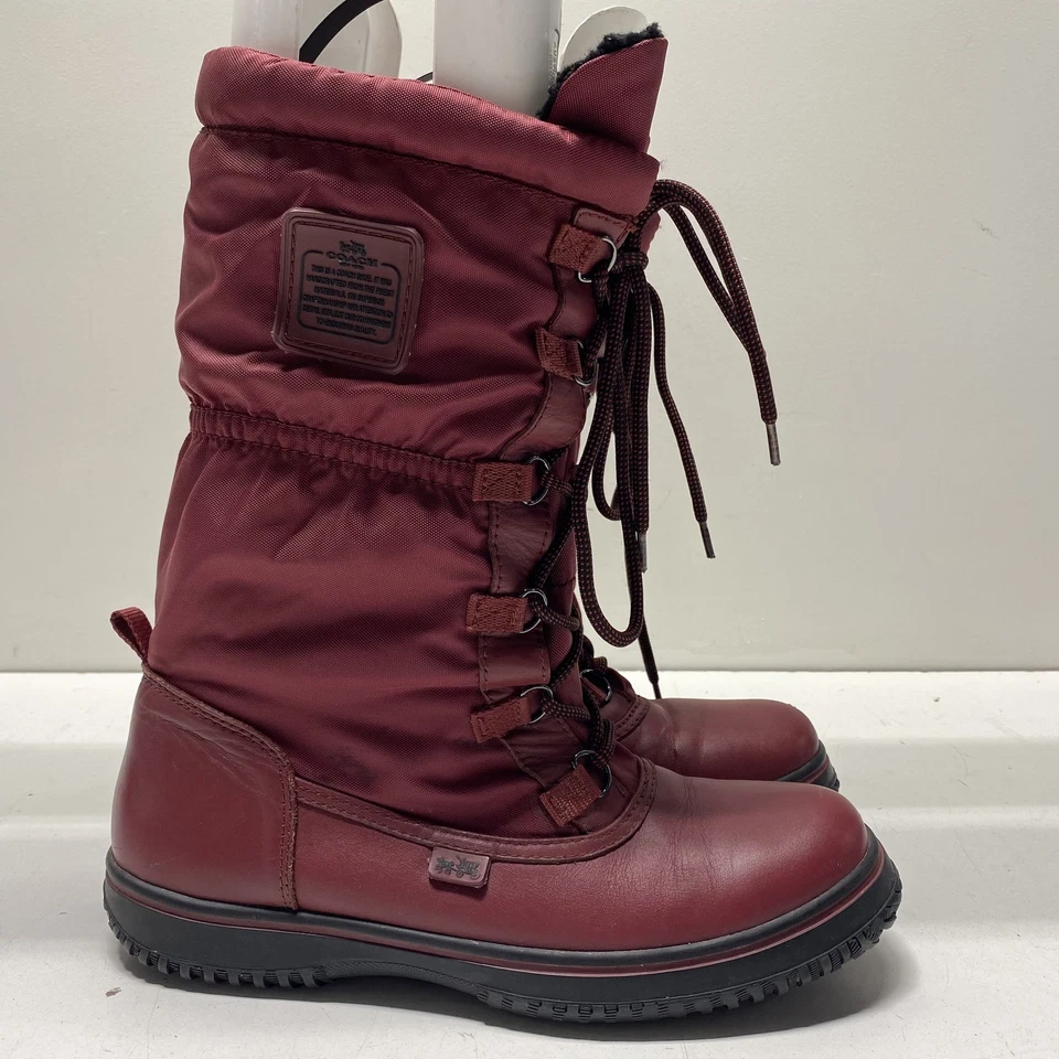 Coach Women's Burgundy Lace-Up Snow Boots Size 8.5B - Image 3 of 4