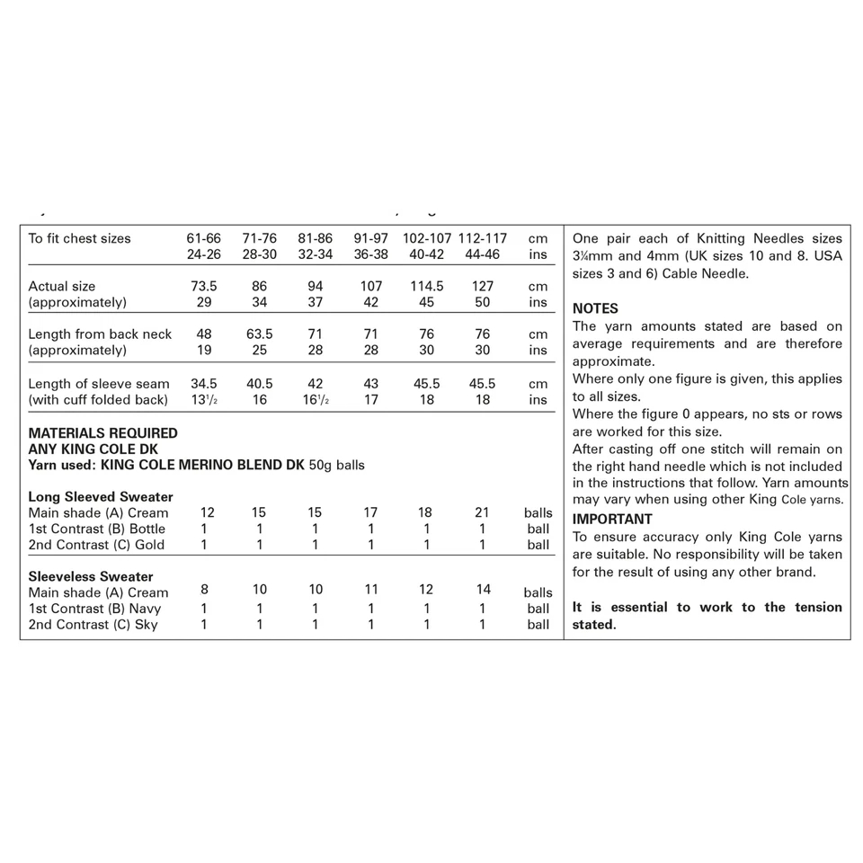 King Cole Knitting Pattern Merino Blend DK - Cricket Sweaters 2940 - Image 2 of 2