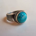 Vintage Victorian Sterling Silver Ring Turquoise Stone - Size 8