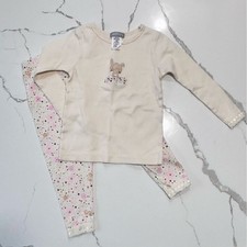 Carter's Girls Cream Long Sleeve Floral Print Cotton Pajamas Set PJs Bunny 18M