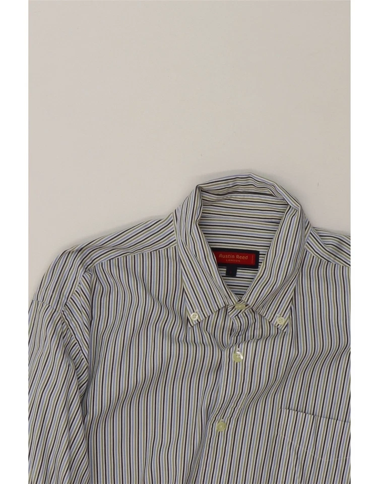 AUSTIN REED Mens Shirt Large Blue Striped Cotton BZ01 — 第 3/3 张图片