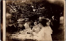 c1910 TIOGA PA GROUP DINNER OR EVENT OUTDOORS REAL PHOTO RPPC POSTCARD 38-66